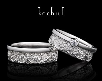 Harmony of nature – Diamond wedding ring set. Matching rings for couples. Unique design. Handmade jewelry by kochut