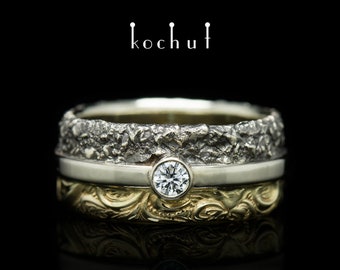 In joy and sorrow – diamond matching ring set. Unique wedding ring set gold. Unique design. Handmade by kochut