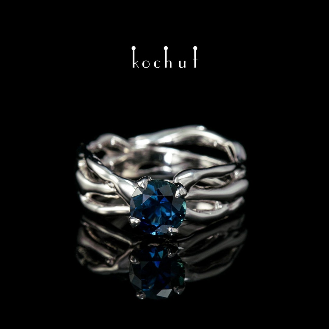 Sapphire Engagement Ring Nature Inspired Ring Mad By White 14k Gold Sapphire Engagement Ring Nature Inspired Ring Mad By White 14k Gold