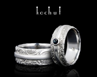 In joy and sorrow – nature inspired promise ring for couples. Unique wedding ring set. Unique design. Handmade jewelry by kochut