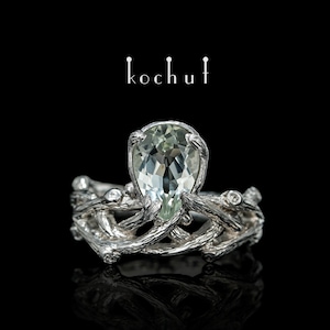 Galadriel – Pear shaped engagement ring. Elvish ring with amethyst ring. Nature inspired ring Unique design Handmade by kochut
