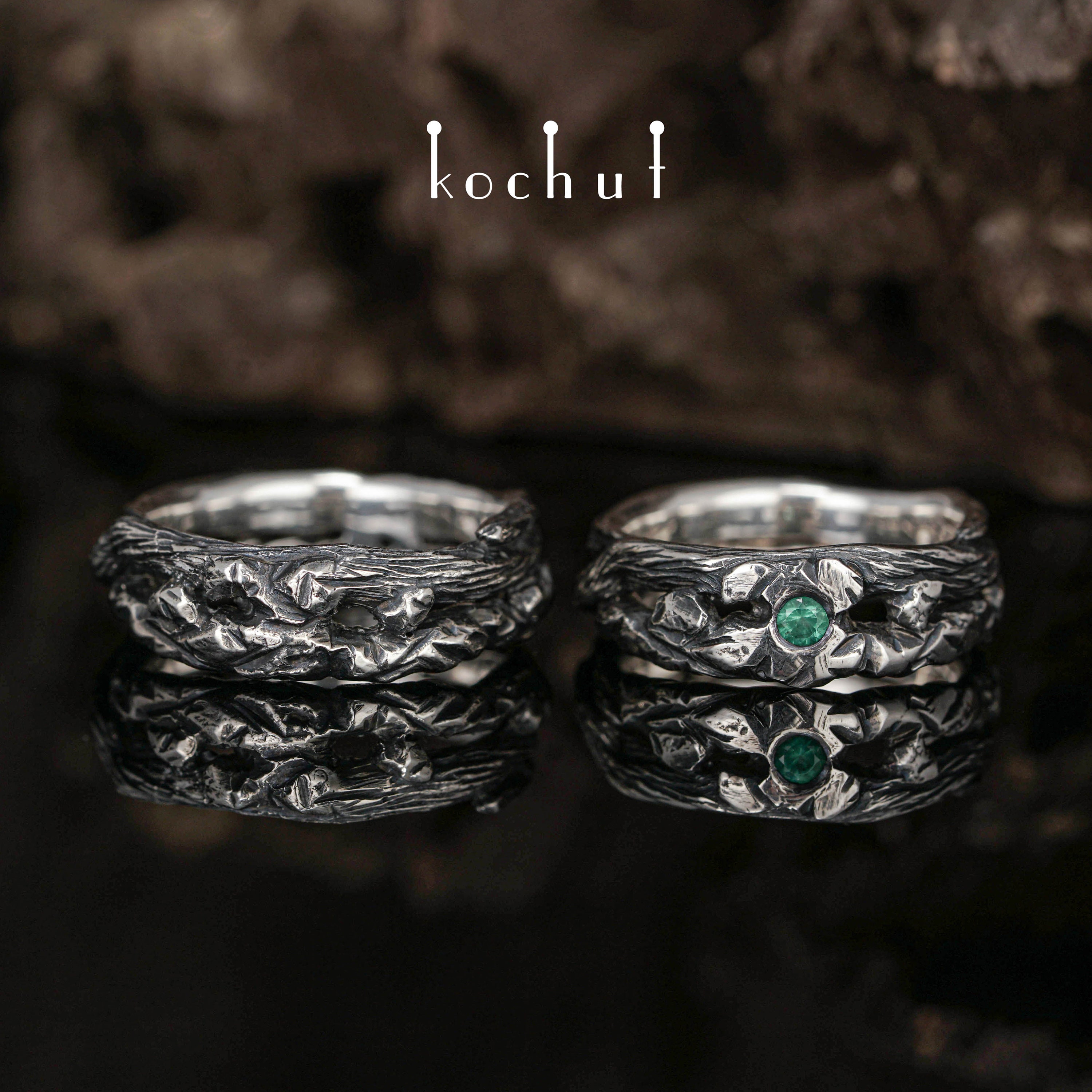 Couple promise rings Nature wedding ring Genuine emerald | Etsy