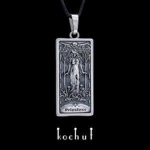Arkan Priesteres - zilveren Tarotkaartketting. Heksachtige sieraden. Uniek ontwerp. Handgemaakt door Kochut