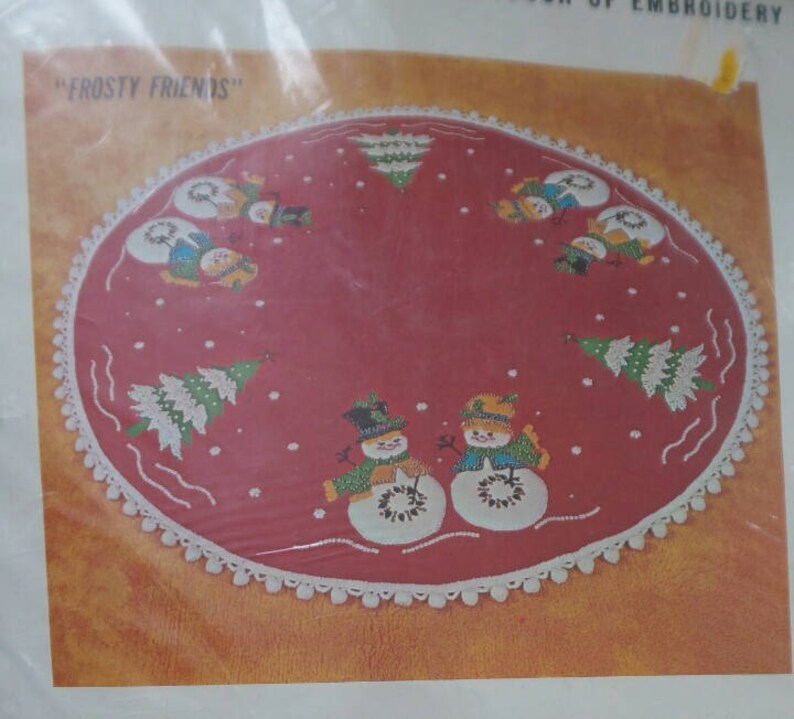 Vintage BUCILLA Christmas Tree Skirt Kit Felt SNOWMAN Snow Etsy