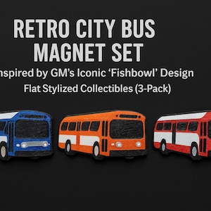 Retro City Bus Magnet Set: Vintage Transit Decor (3-Pack)