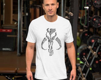 Inusual Art Mandalorian Skull Star Wars Camiseta Unisex de Manga Corta Made in USA Firmada por Artista