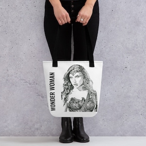 Wonder Woman Tote. Female Super Hero Bag. DC Comics Art. Comic Con Fan Art. Wonder Woman Sketch. Wonder Woman purse.