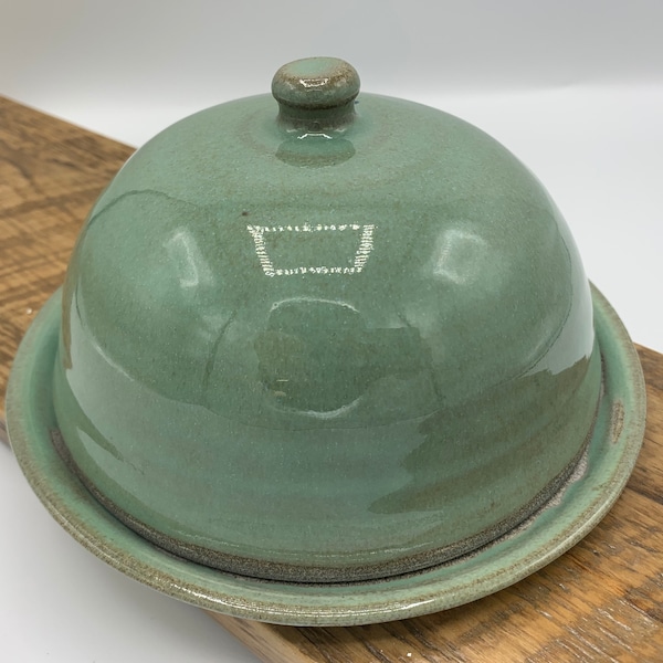 Stoneware ceramic butter dish, round lidded butter keeper crock, handmade pottery