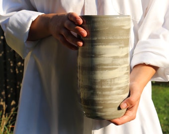 Large Ceramic Grey Stoneware Clay with a White Slip and Clear Glaze, Handmade tall Vase