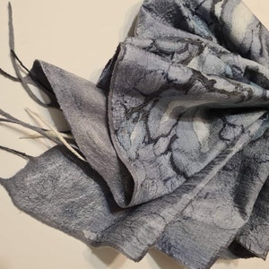 Gray Felted Scarf, Nuno felted Shawl,Gift for wife,Christmas gift, Hand-painted Silk Scarf, Gift for her zdjęcie 6