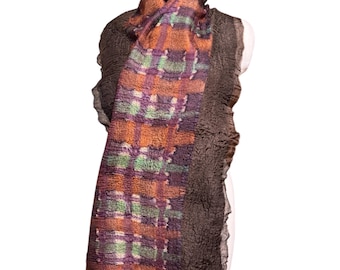Hand-Painted Silk Merino Wool Nuno Felted Scarf - Geometric Art Wrap