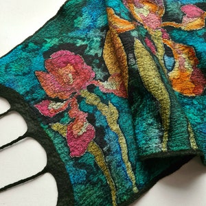 Handmade Felted Merino Wool Scarf: Hand-Painted Silk Shawl