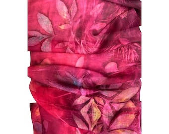 Botanical Print Silk Scarf: Burgundy Plant-Dyed Women's Scarf
