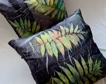 Eco Print Silk Pillowcase Set: Handmade Leaf Design, 20x20