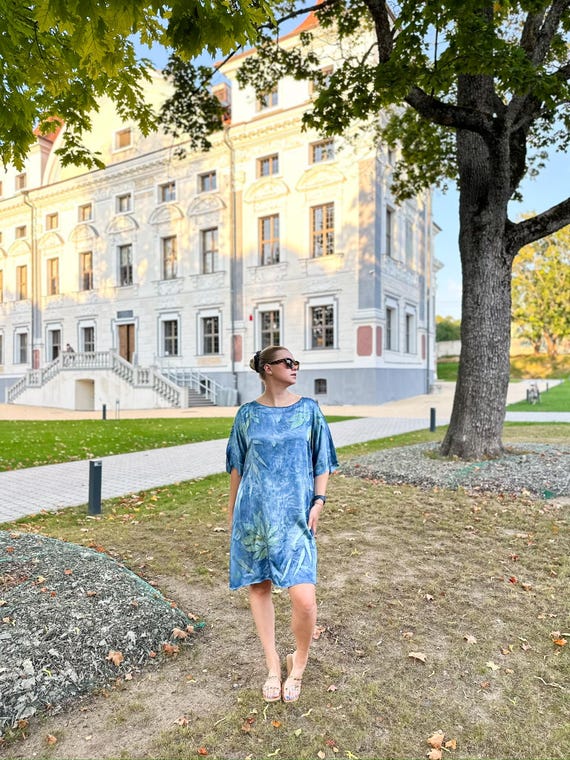 silk botanical dress Blue Botanical Dream – Hand-painted Mulberry Silk Dress, One of a Kind  Artwear