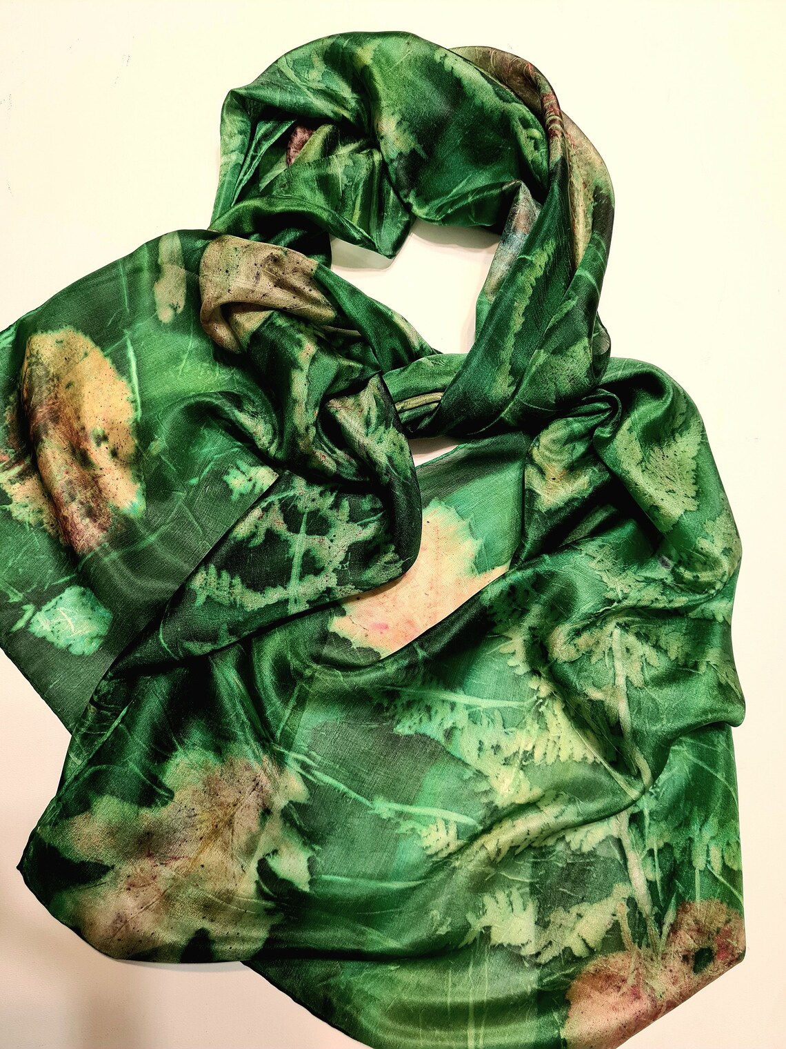 Emerald Green Silk Scarf Ecoprint Scarf Luxury Silk Etsy