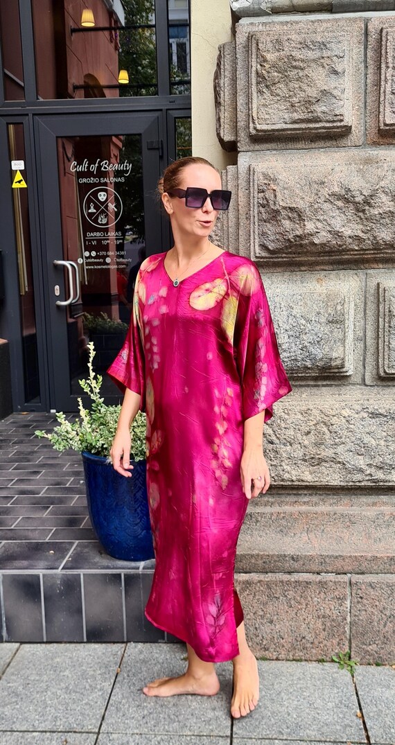 Handmade Botanical Print Silk Dress: Loose Fit Tunic With Pockets - Etsy  Israel