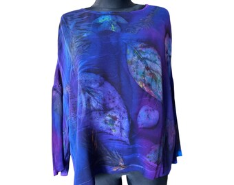 Handmade Silk Crepe de Chine Blouse, Botanical Eco-Print Sheer Top