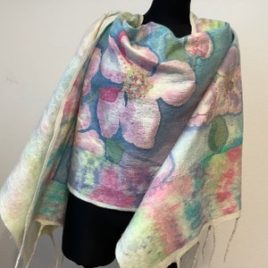 Felted Merino Wool Scarf: Handmade Floral Silk Wrap