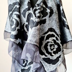 Merino wool scarf,Gift for Women,Felted scarf, Black scarf , Handmade Gift, Designer scarf, Black Rouses
