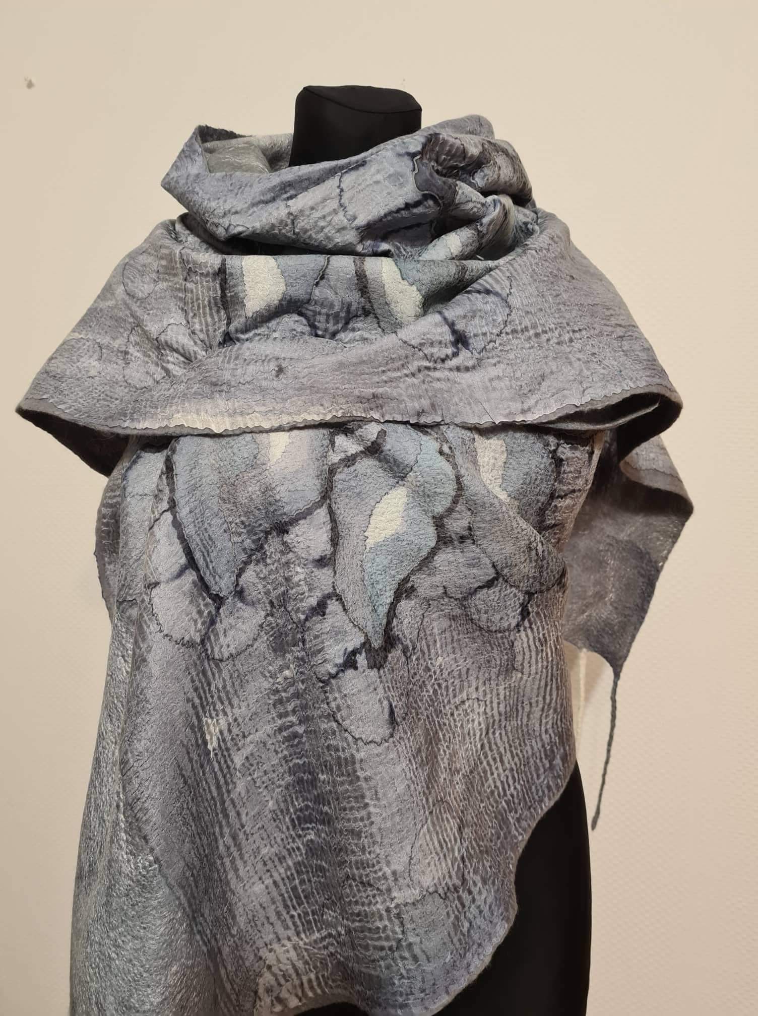 Gray Felted Scarfnuno Felted Shawlfelted Wool | Etsy