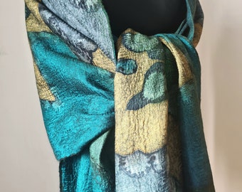 Nunofelted scarf,Oversize merino wool shawl ,Unique gift for Mother Day, Gorgeous shoulder scarf, Wearable art