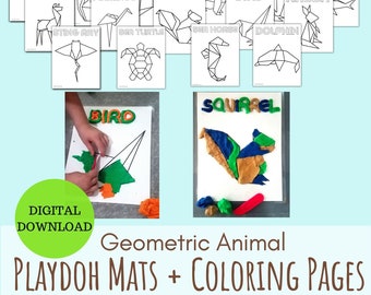 Animal Playdoh Mats Geometric Mosaic Playdough Mat Preschool Kids Activity Coloring Pages Sheets Kindergarten Sensory Play