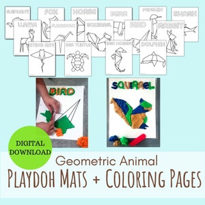 Animal Playdoh Mats Geometric Mosaic Playdough Mat Preschool Kids Activity Coloring Pages Sheets Kindergarten Sensory Play