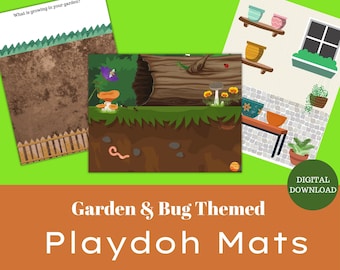 Garden & Bug Themed Playdoh Mats Playdough Preschool Kids Activity Sheets Kindergarten Sensory Play Montessori Toy Easy Printable