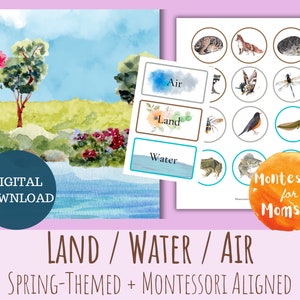 Land Wasser Luft Frühling Themed Montessori Sortierkarten druckbare Vorschule Kindergarten Wissenschaft Klassifikation Aktivität frühe Kindheit