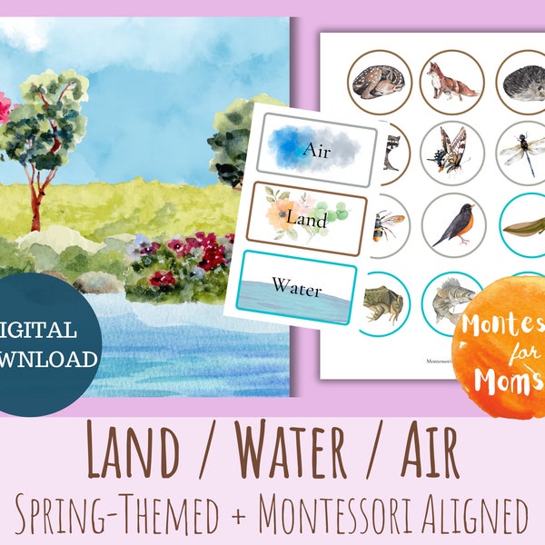 Land Water Air Spring Themed Montessori Sorting Cards Printable Preschool Kindergarten Science Classification Activity Early Childhood