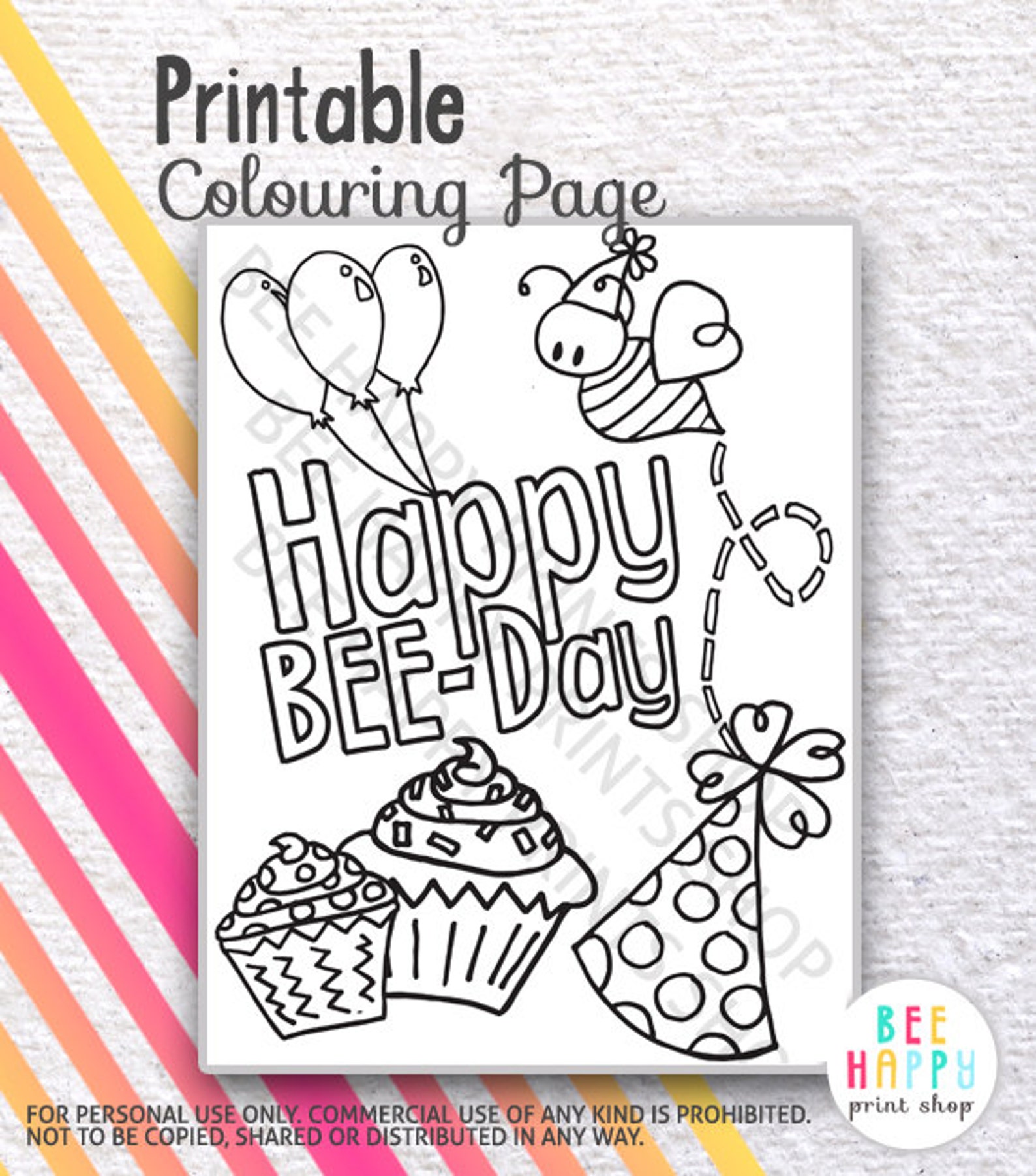 PDF PRINTABLE colouring/coloring page sheet Happy Bee-Day | Etsy