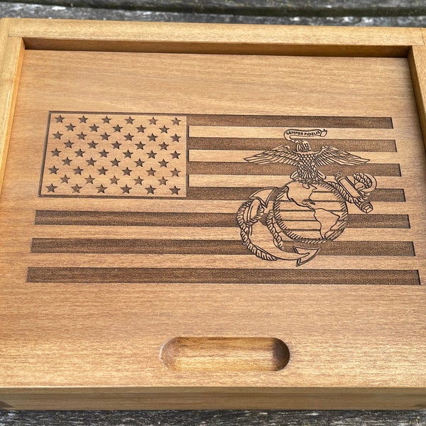 Marines Rustic Flag Box | Personalized Military Flag Box | Wooden Memory Box | Memorial Keepsake | Marine Retirement Gift | Grad Gift