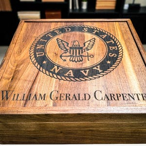 Personalized Military Wood Keepsake Box X-Large - US Army, Navy, Marine Corps, Coast Guard, Air Force - Veteran Retirement, Graduation Gift