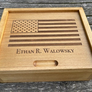 Custom US Flag Rustic Wooden Handmade Box - United States of America Personalized Keepsake Box - Large Military Wood Box
