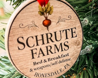 Enfeite de Natal de madeira da Fazenda Dwight Schrute, decoração de Natal do escritório