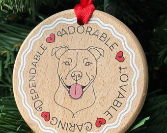 Enfeite de Natal Pitbull, Lembrança de Cachorro em Madeira Cortada a Laser