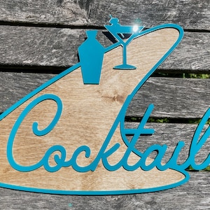 Mid Century Modern Cocktail Wall Art, Martini Mid Century Sign Decor, Retro Door Hanger, Retro Art for Home