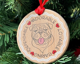 Enfeite de Natal personalizado com buldogue gravado: presente para amantes de cães