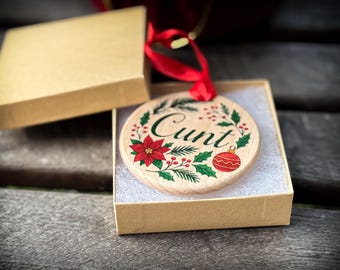 Enfeite de Natal de madeira engraçado, presente de brincadeira ofensiva, humor adulto