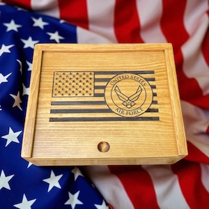 Military Rustic Flag Box: Army, Navy, Marines, Air Force Coast Guard | Veteran Gift, Bootcamp Present, Retirement Keepsake, Tribute Memento