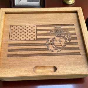 Marines Custom Wood Flag Box | Personalized Military Keepsake Box | Wooden Memory Box | ARMY NAVY MARINES Air Force | Veteran Gift