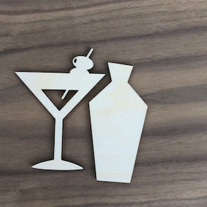 Mid Century Modern Martini and Shaker Wood Shape, MCM Kidney Cutout, Mid Century Modern Shape, DIY Craft Supplies, Blank Shapes, Many Sizes