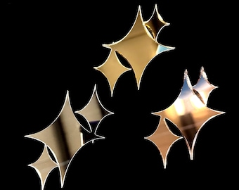 Mirrored Mid Century Modern Triple Star Cutout -Gold, Rose Gold, Silver MCM Craft Starburst Cutout