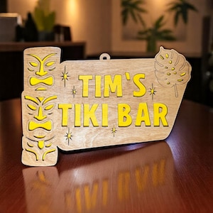 Mid Century Modern Tiki Custom Wall Art Wood | Cocktails Tiki Bar Personalized Sign | Custom Name Sign | Retro Door Hanger