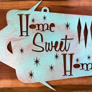 Mid Century Modern Home Sweet Home Wall Art Wood, Custom Mid Century Sign, Retro Door Hanger, Sign for Home