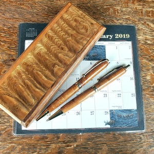 Graduation Gift, Rare Japanese Ash Pen and Pencil Box Set, Reclaimed pen and pencil set made from a piano.