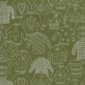 Eat Drink and Be Ugly green sweater fabric by Sandy Gervais by Moda sold by the yard