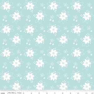 May include: A seamless pattern featuring white floral designs on a light blue background. The pattern is made up of small and large flowers, with the larger flowers having a more detailed design.