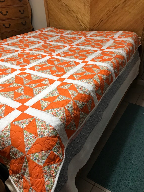 Vintage orange and white quilt top newly quilted 86 by | Etsy